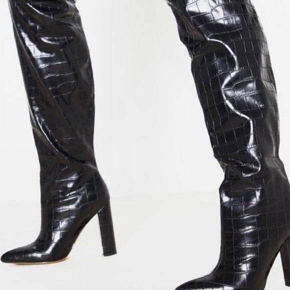 Thigh High Point Block Heel Boot - Picture 2 of 4